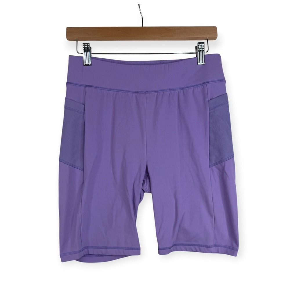 T by Talbots Womens Purple High Rise Bike Shorts Side Pockets Athletic Stretch M